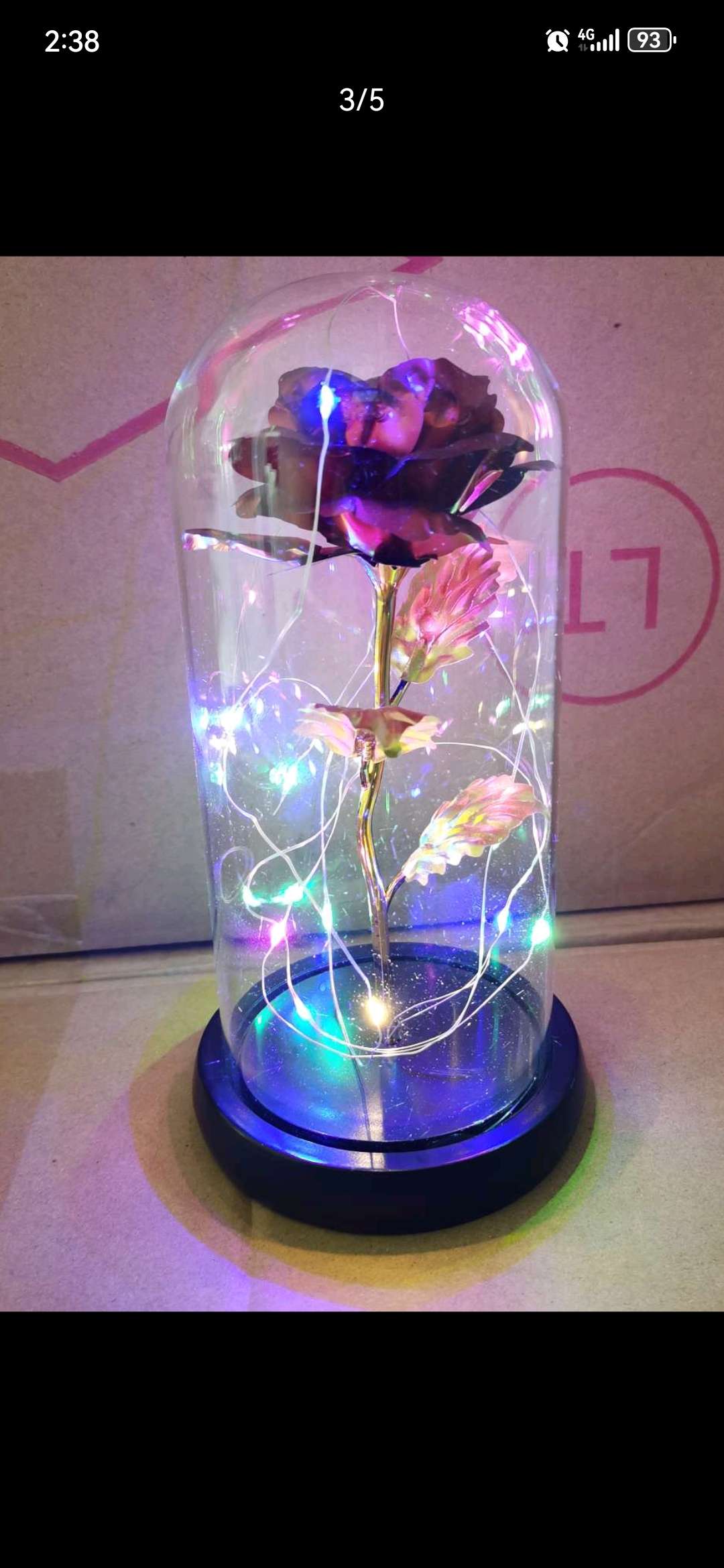 24K金箔玫瑰花发光带灯永生金箔玫瑰花玻璃罩led礼盒套装摆件详情图5