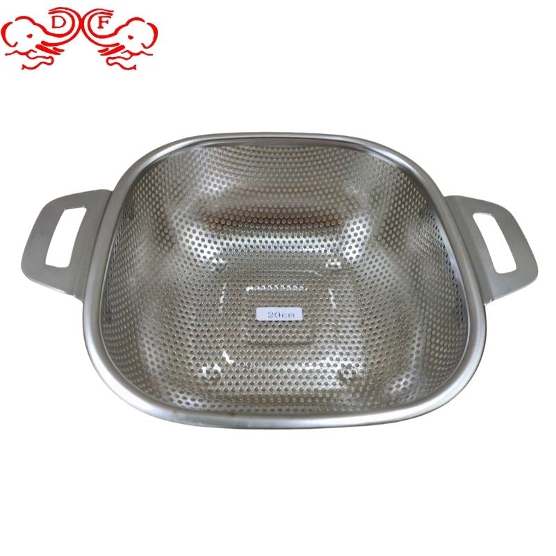 不锈钢洗米筛/密孔篮子/带耳淘米盆/家用四方沥水果篮/漏盆/DF TRADINGHOUSE细节图