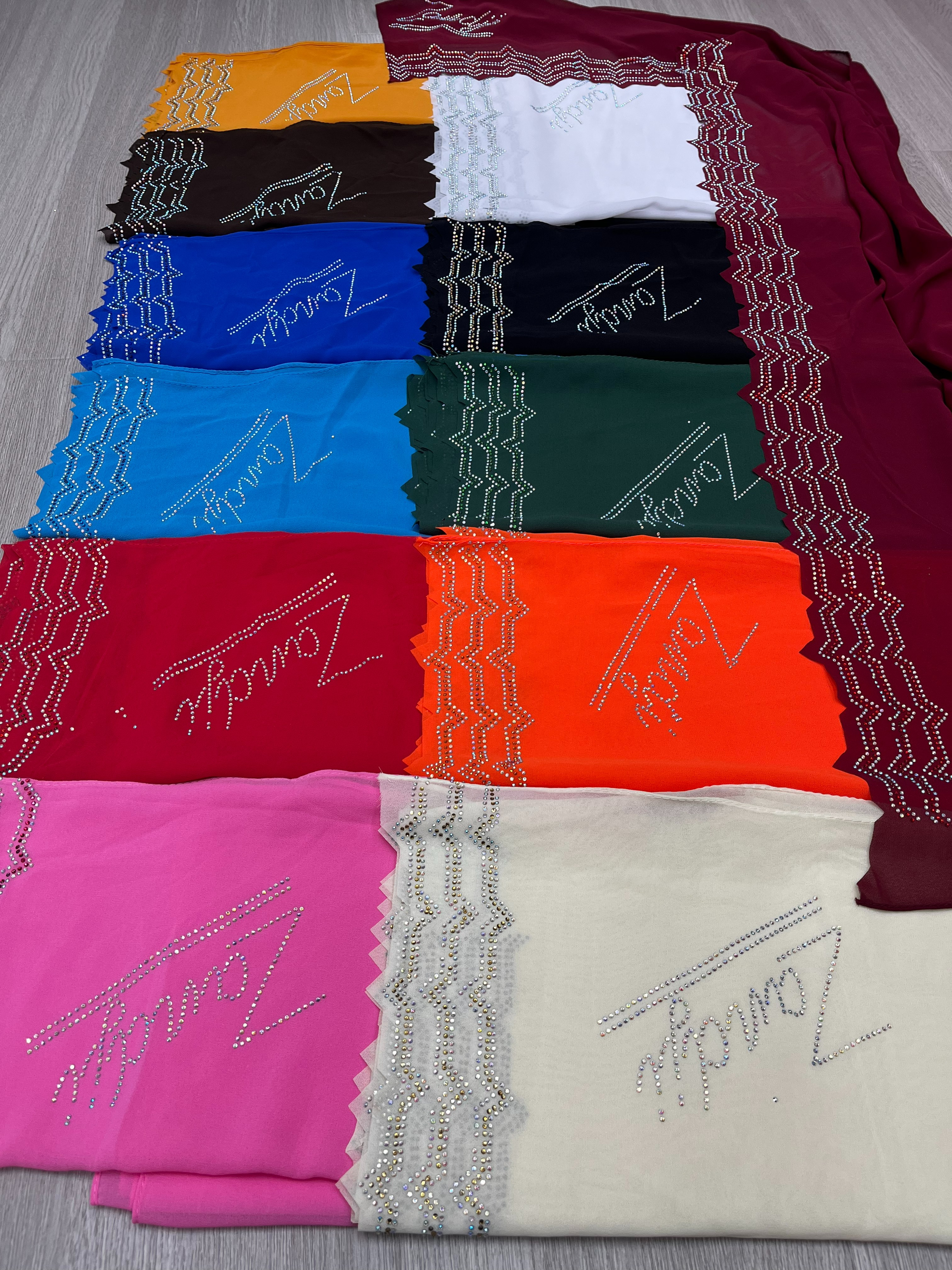 Malay Hot Diamond Rhinestone Monochrome Women's Chiffon Scarf New Breathable Refreshing Neck Long Scarf Hw002