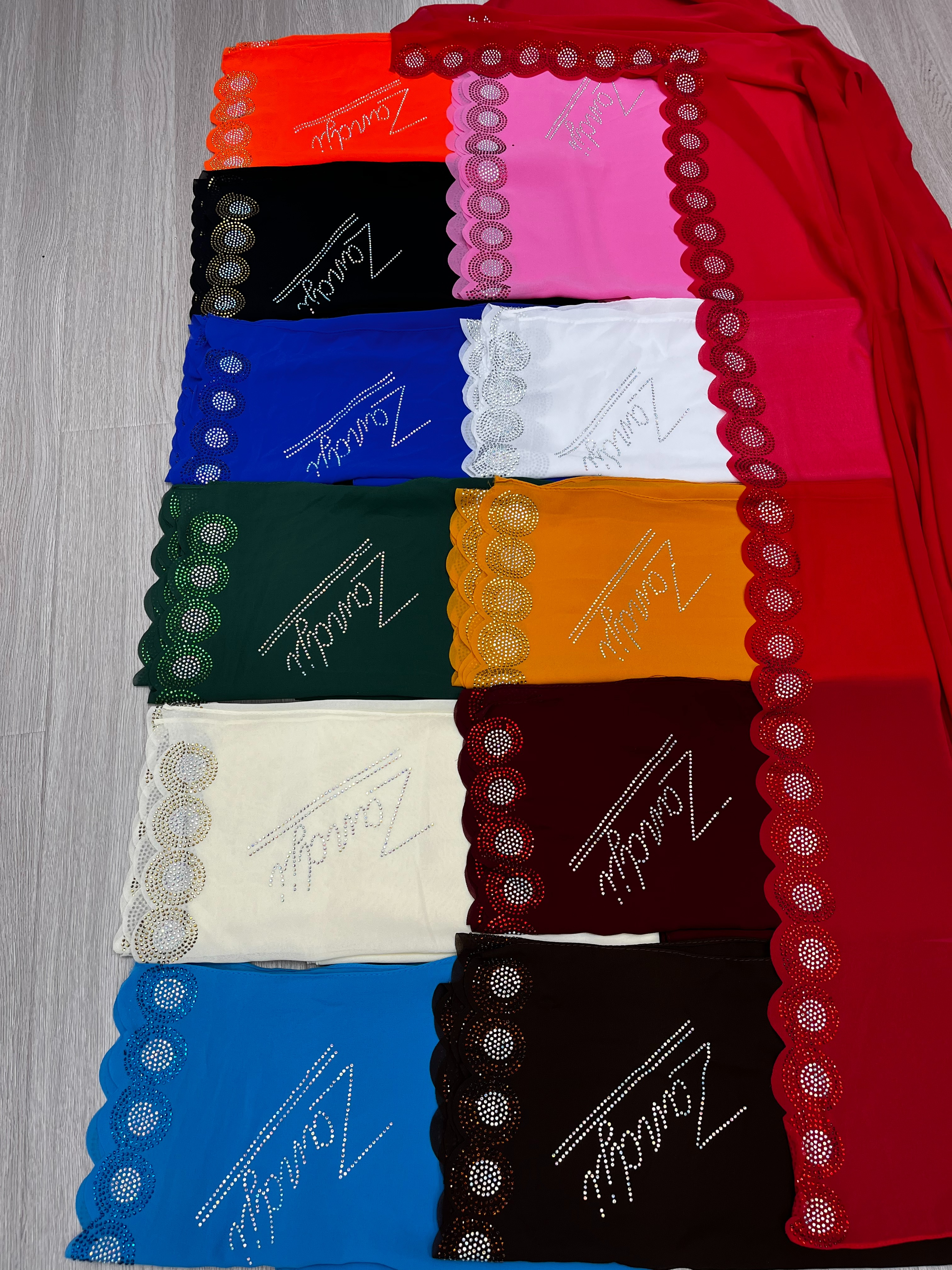 Malay Hot Diamond Rhinestone Monochrome Women's Chiffon Scarf New Breathable Refreshing Wrap Neck Long Scarf Hw003 Specification drawing