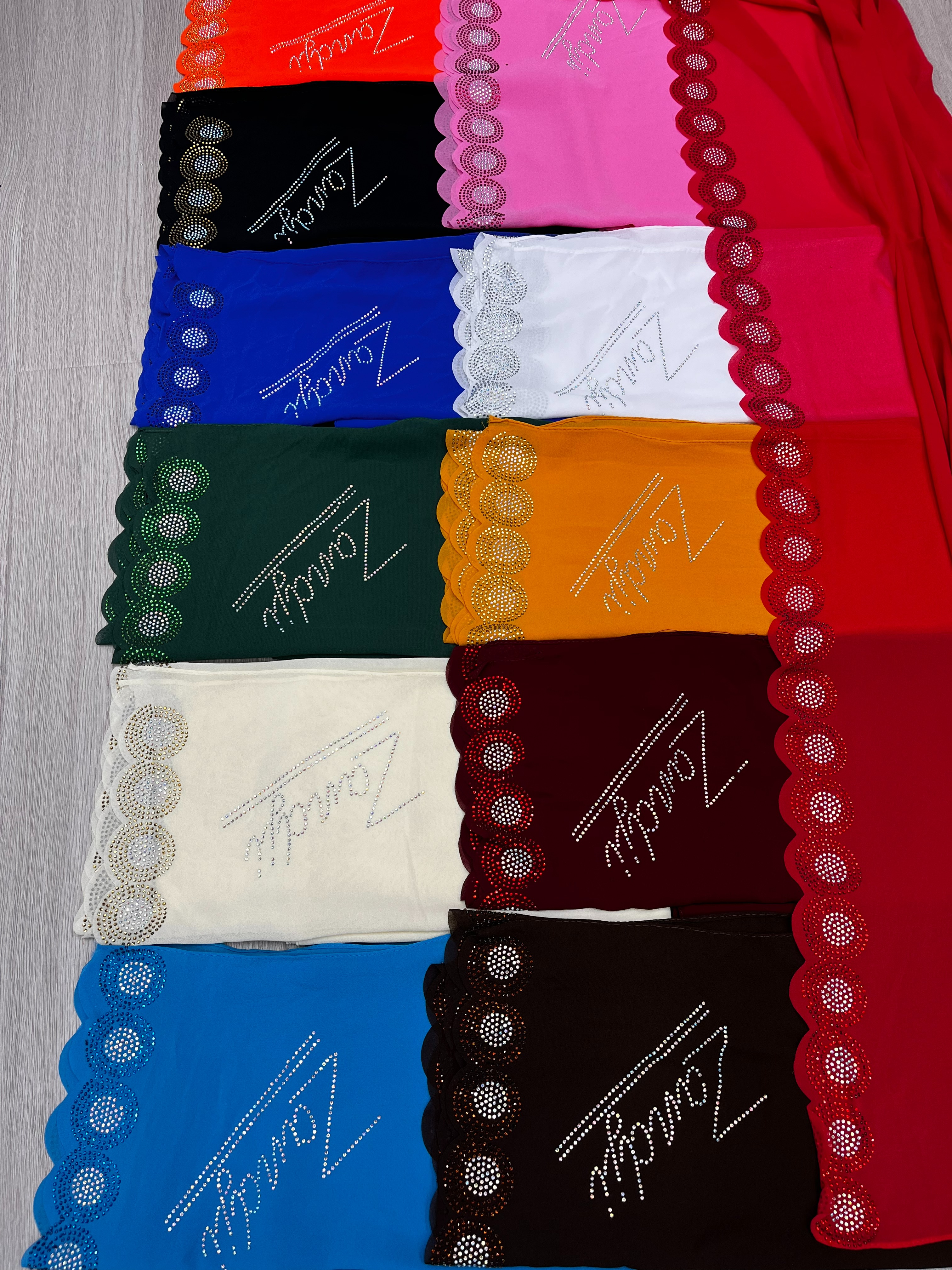 Malay Hot Diamond Rhinestone Monochrome Women's Chiffon Scarf New Breathable Refreshing Wrap Neck Long Scarf Hw003