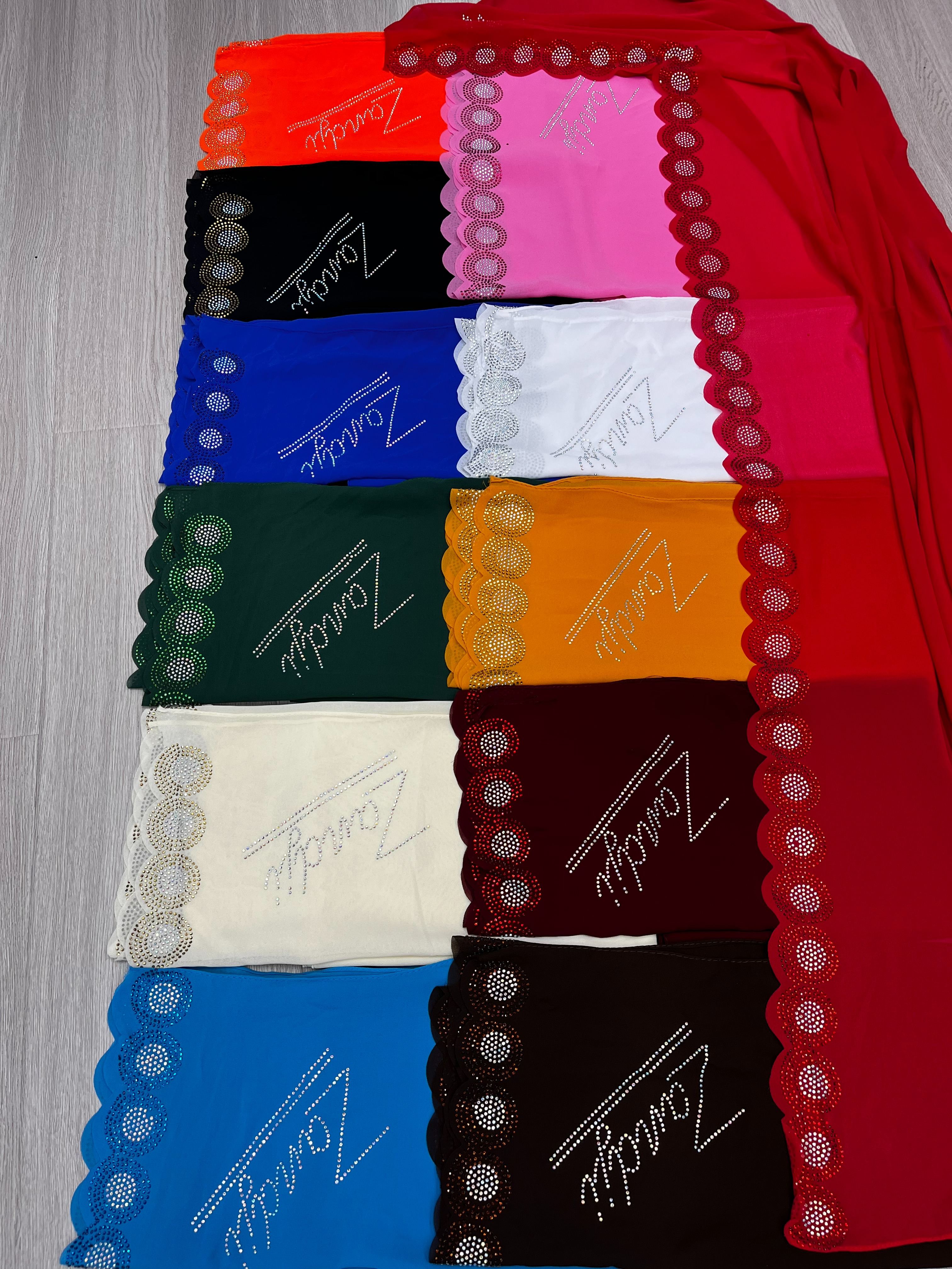 Malay Hot Diamond Rhinestone Monochrome Women's Chiffon Scarf New Breathable Refreshing Wrap Neck Long Scarf Hw003 details Picture