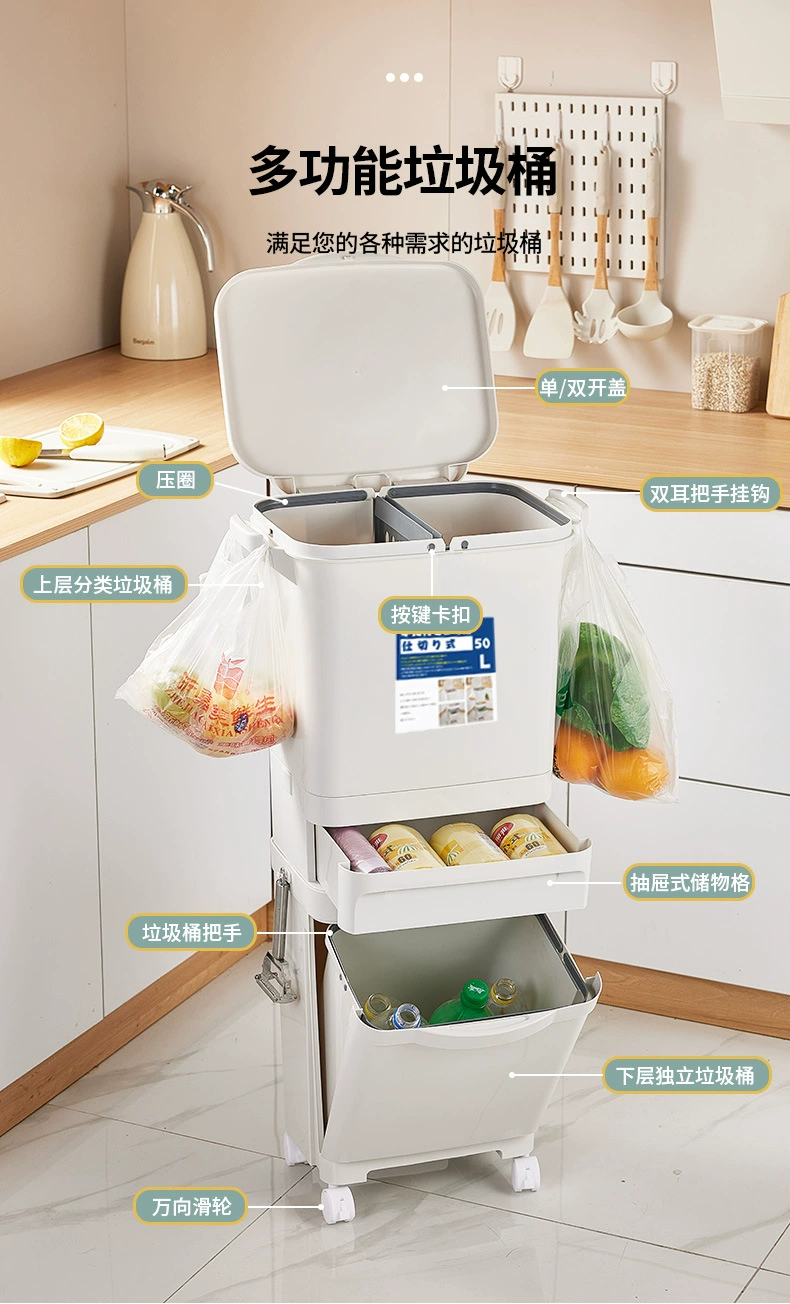 Y169-608 classified trash can, double-layer foot pedal sanitary bucket with lid, dry-wet separated storage bucket, large wastebasket detail image 6