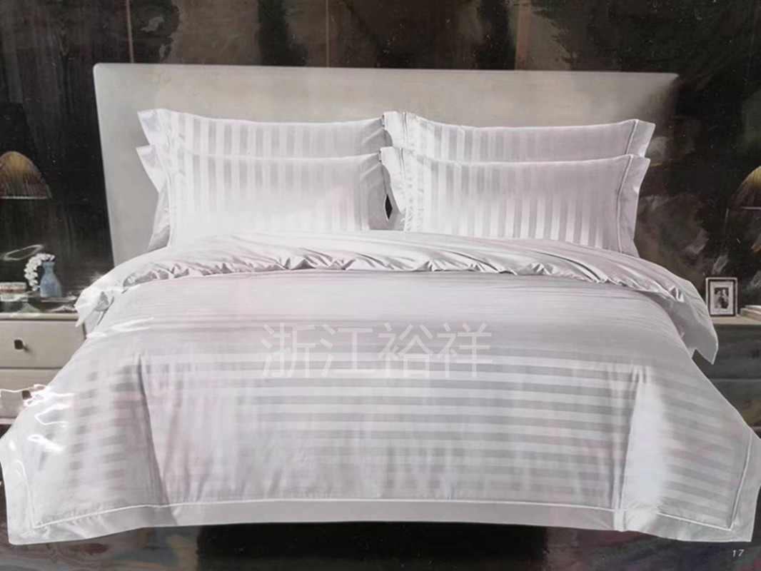 Hotel white satin stripe hotel four-piece thickened bed sheet hotel bed quilt set three-piece quilt set 200*230 size can be customized