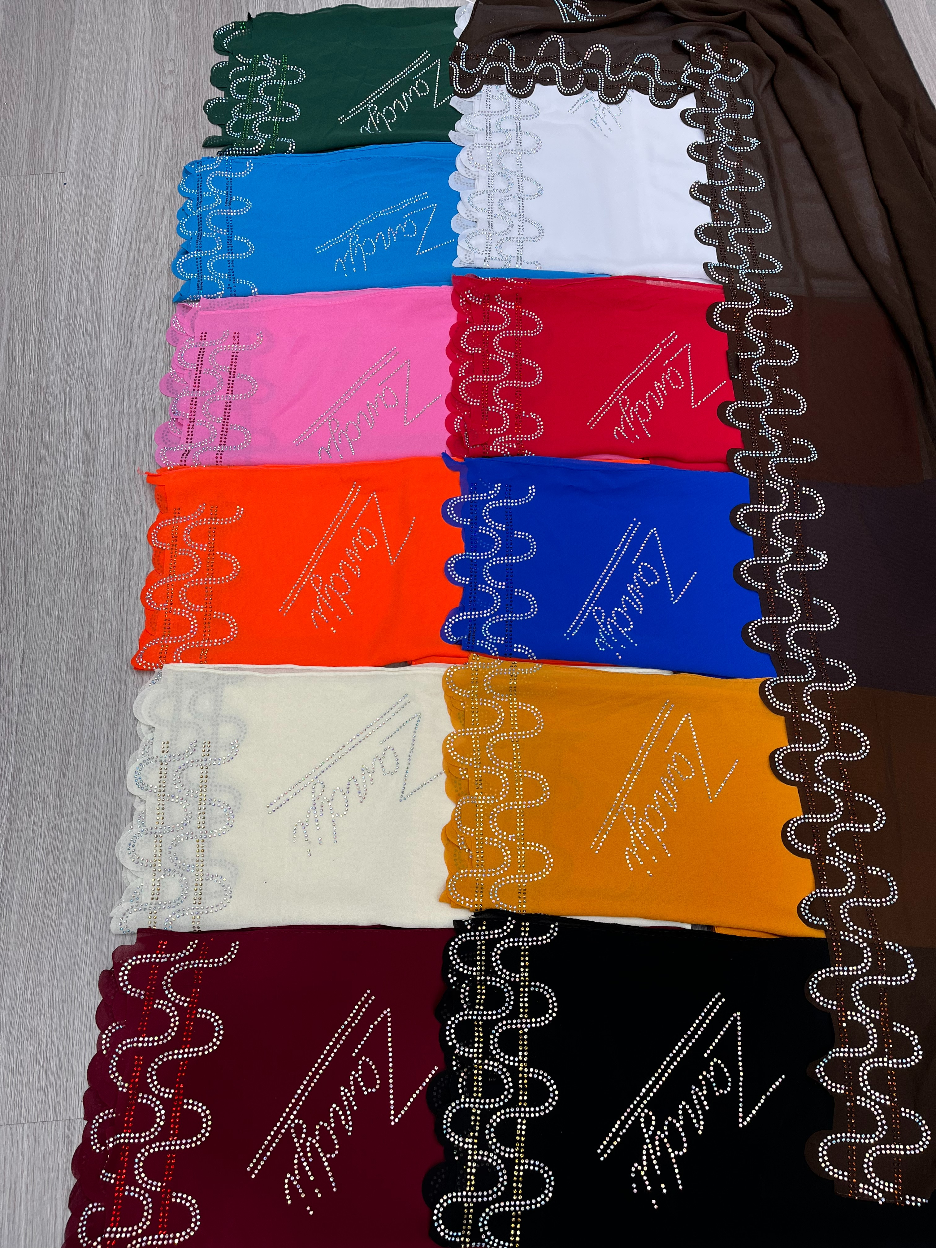 Malay Hot Diamond Rhinestone Monochrome Women's Chiffon Scarf New Breathable Refreshing Neck Long Scarf Hw005
