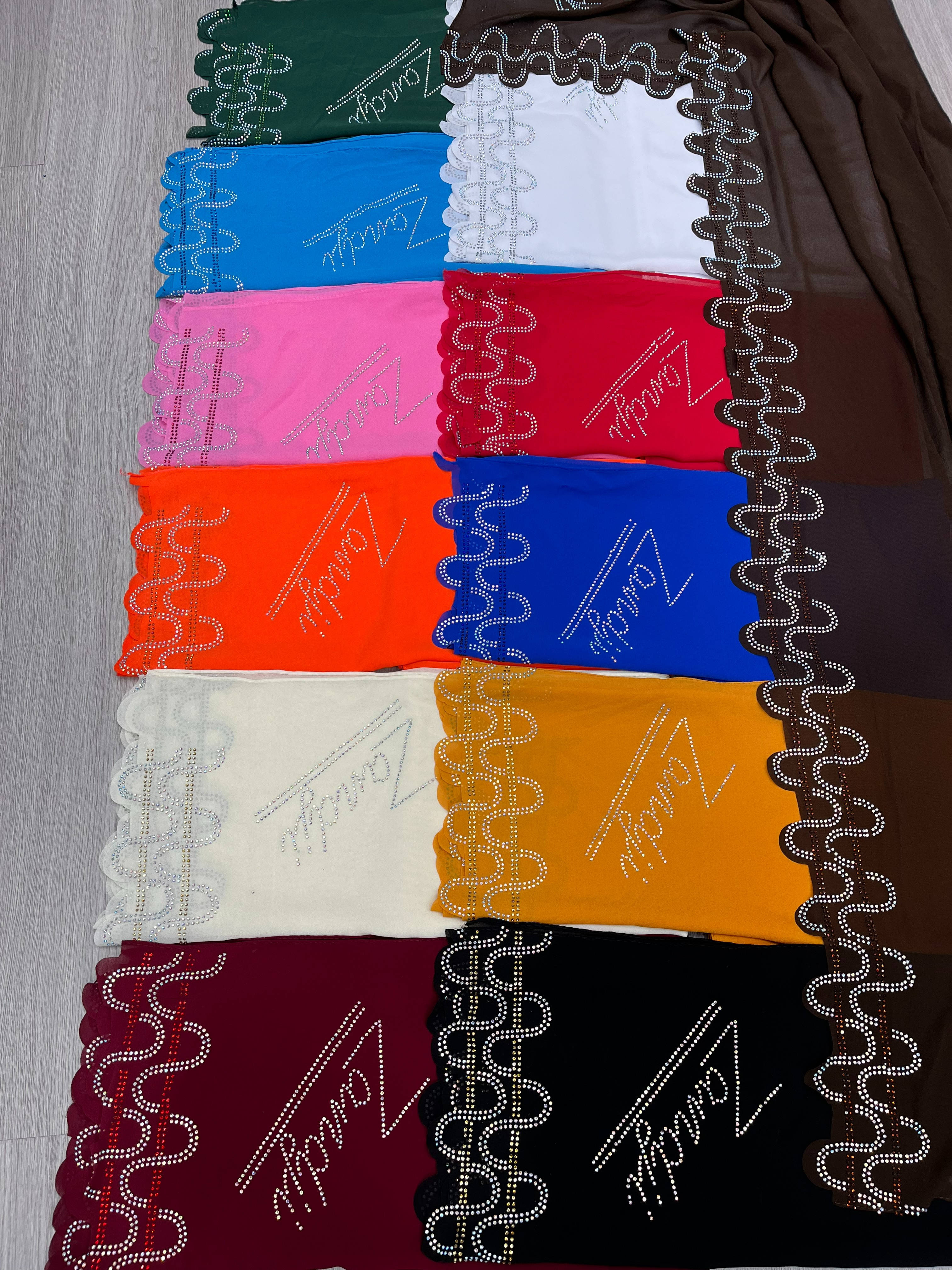 Malay Hot Diamond Rhinestone Monochrome Women's Chiffon Scarf New Breathable Refreshing Neck Long Scarf Hw005 Specification drawing