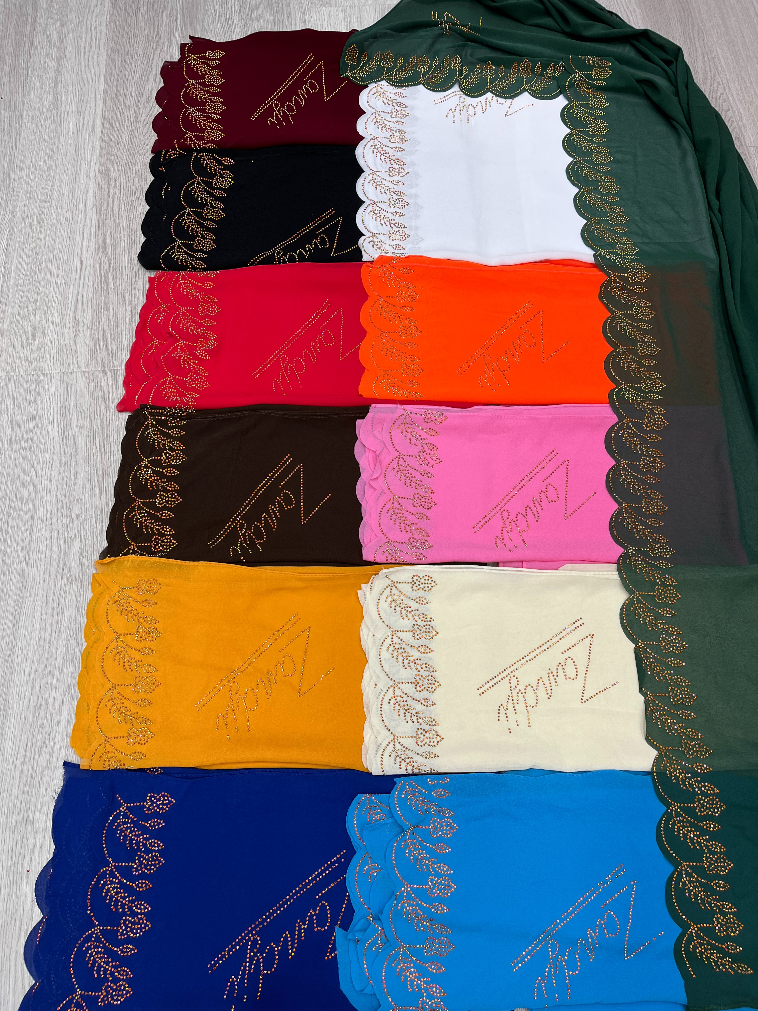 Malay Hot Diamond Rhinestone Monochrome Women's Chiffon Scarf New Breathable Refreshing Neck Long Scarf Hw004 Specification drawing