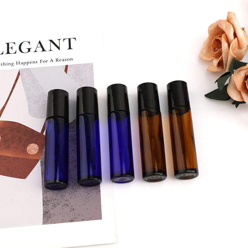Wholesale 10ML brown thickened glass steel ball rolling bottle dispenser empty bottle portable perfume oil bottle ball bottle thumbnail