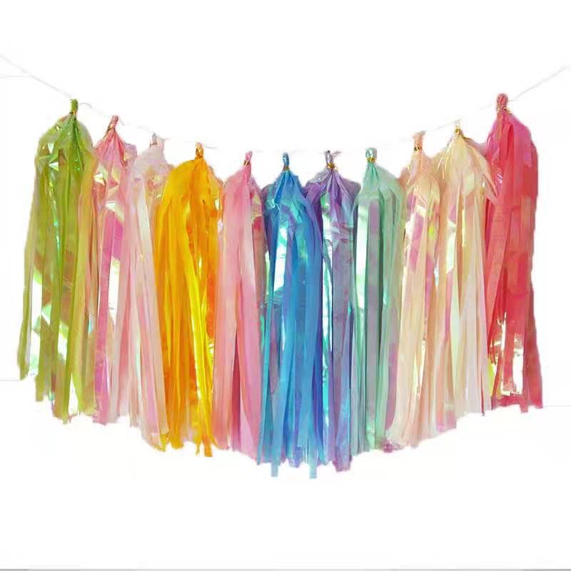 Colorful Rain Curtain Pull Flag Children Birthday Decoration Background Wall Wedding Wedding Stage Decoration Colorful Fringe Specification drawing