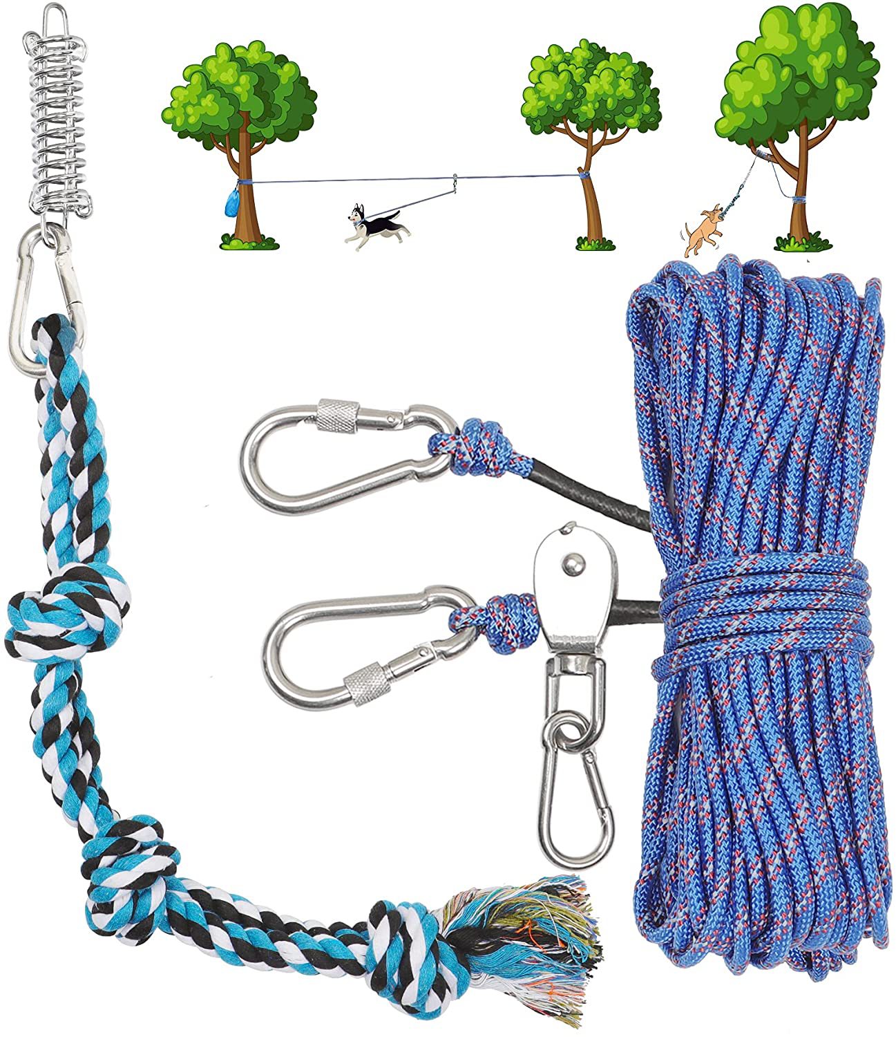 Spring Suspension Rope Dog Toy Stainless Steel Spring Cotton Rope Toy Spring Pole Bungee Jumping Dog Rope Toy Specification drawing