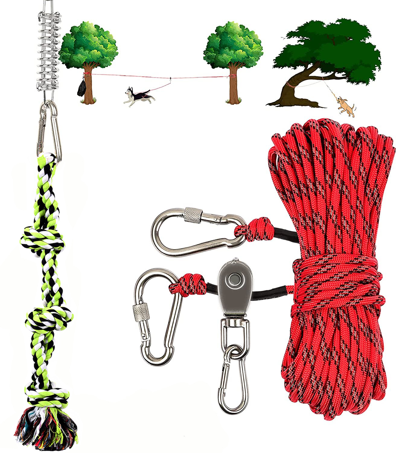 Spring Suspension Rope Dog Toy Stainless Steel Spring Cotton Rope Toy Spring Pole Bungee Jumping Dog Rope Toy Item Picture