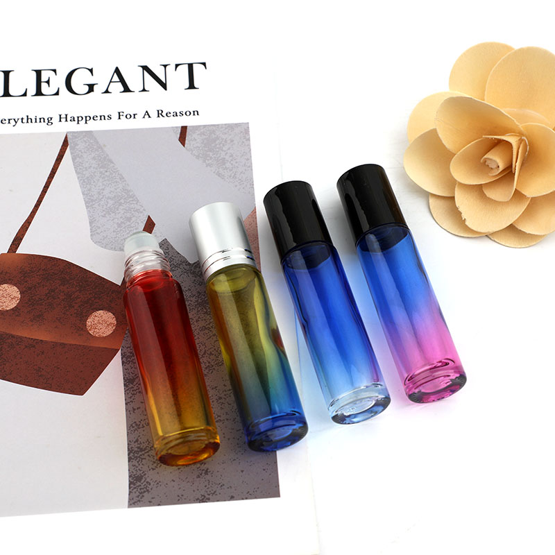 Wholesale 10ml transparent essential oil glass bottle ball bottle gradient color rolling bottle Glass cosmetics trial bottle