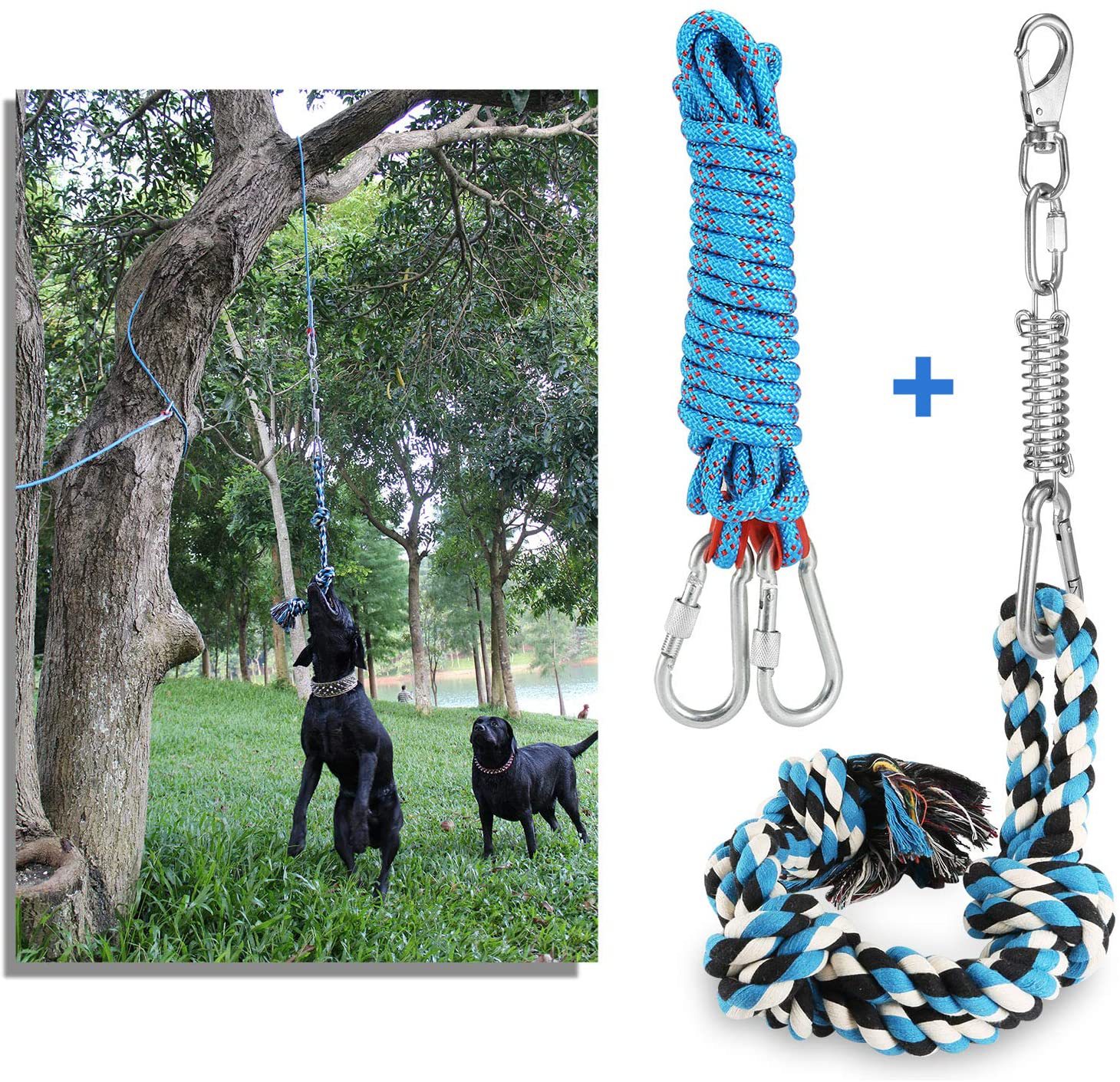 Spring Suspension Rope Dog Toy Stainless Steel Spring Cotton Rope Toy Spring Pole Bungee Jumping Dog Rope Toy