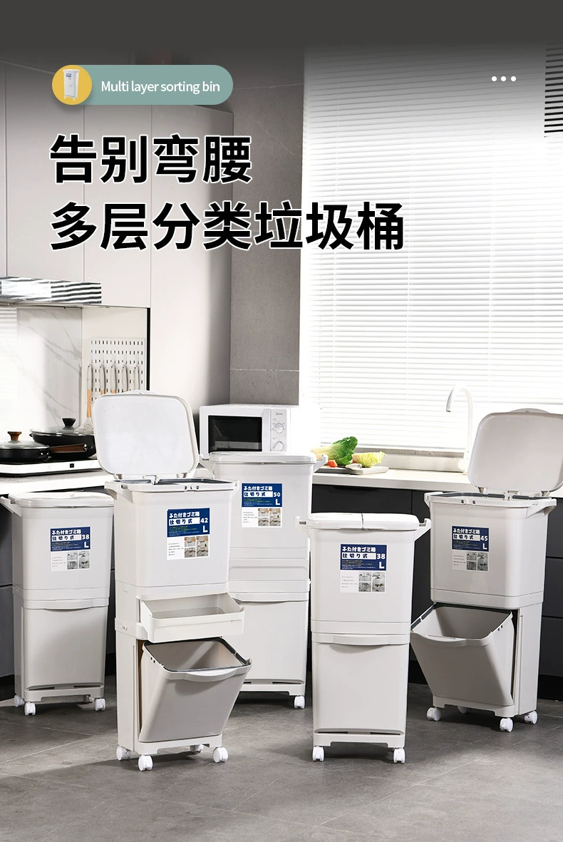 Y169-608 classified trash can, double-layer foot pedal sanitary bucket with lid, dry-wet separated storage bucket, large wastebasket detail image 7