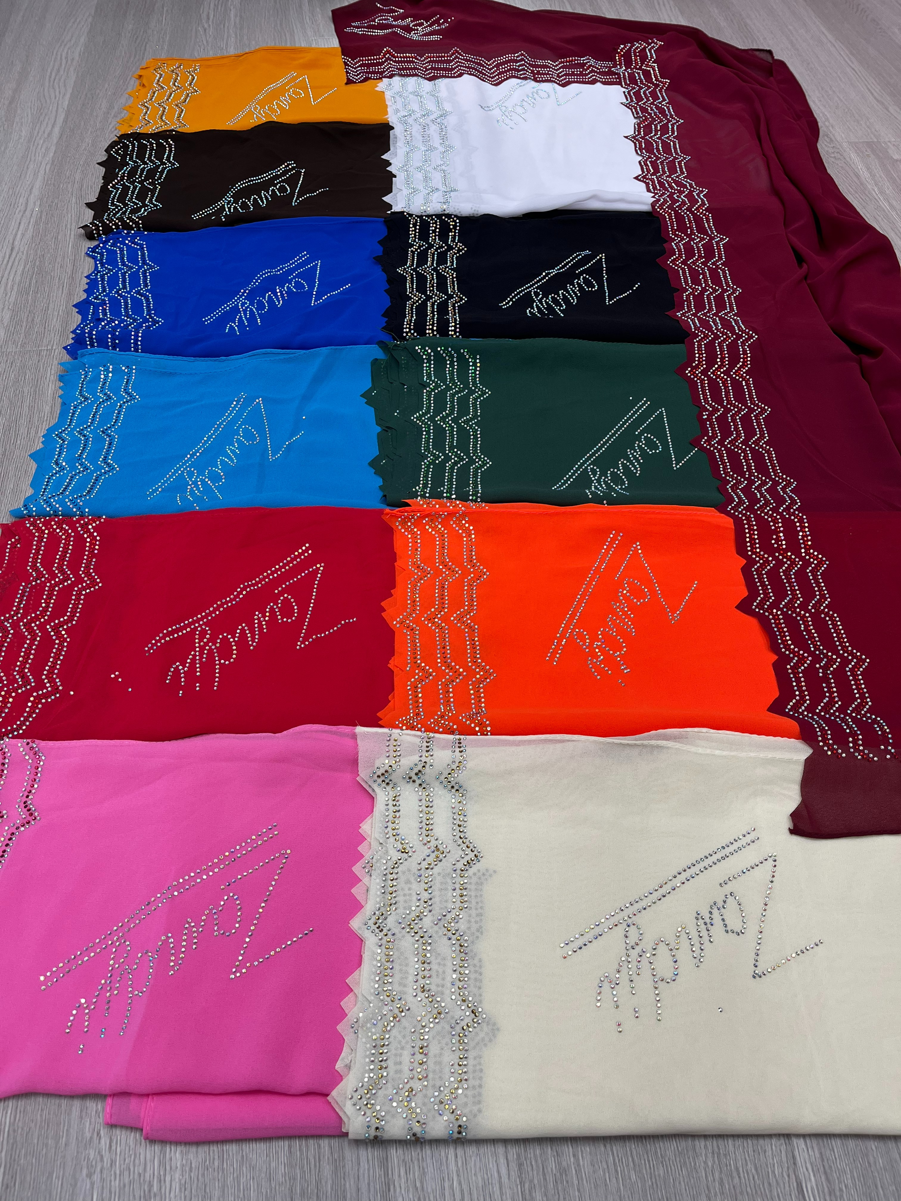 Malay Hot Diamond Rhinestone Monochrome Women's Chiffon Scarf New Breathable Refreshing Neck Long Scarf Hw002 Specification drawing