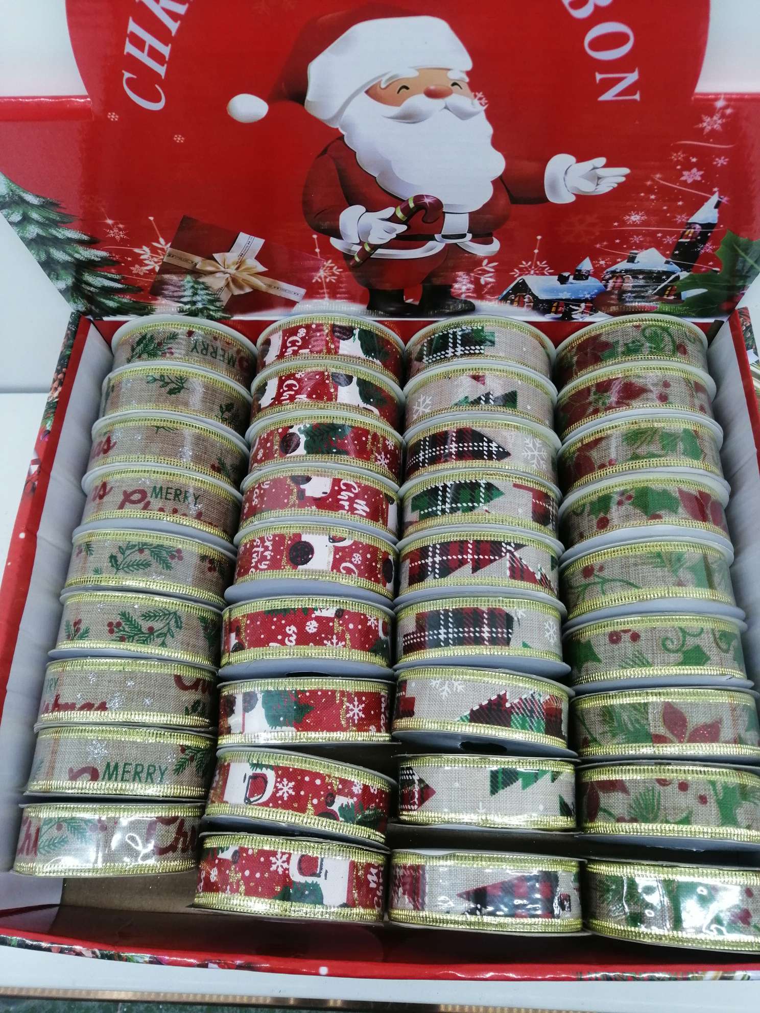 Christmas ribbons, bow materials, scene decorations, Christmas ornaments, available in sizes 2.5, 3.8, 56 cm, box packaging, each 2.7 meters Specification image