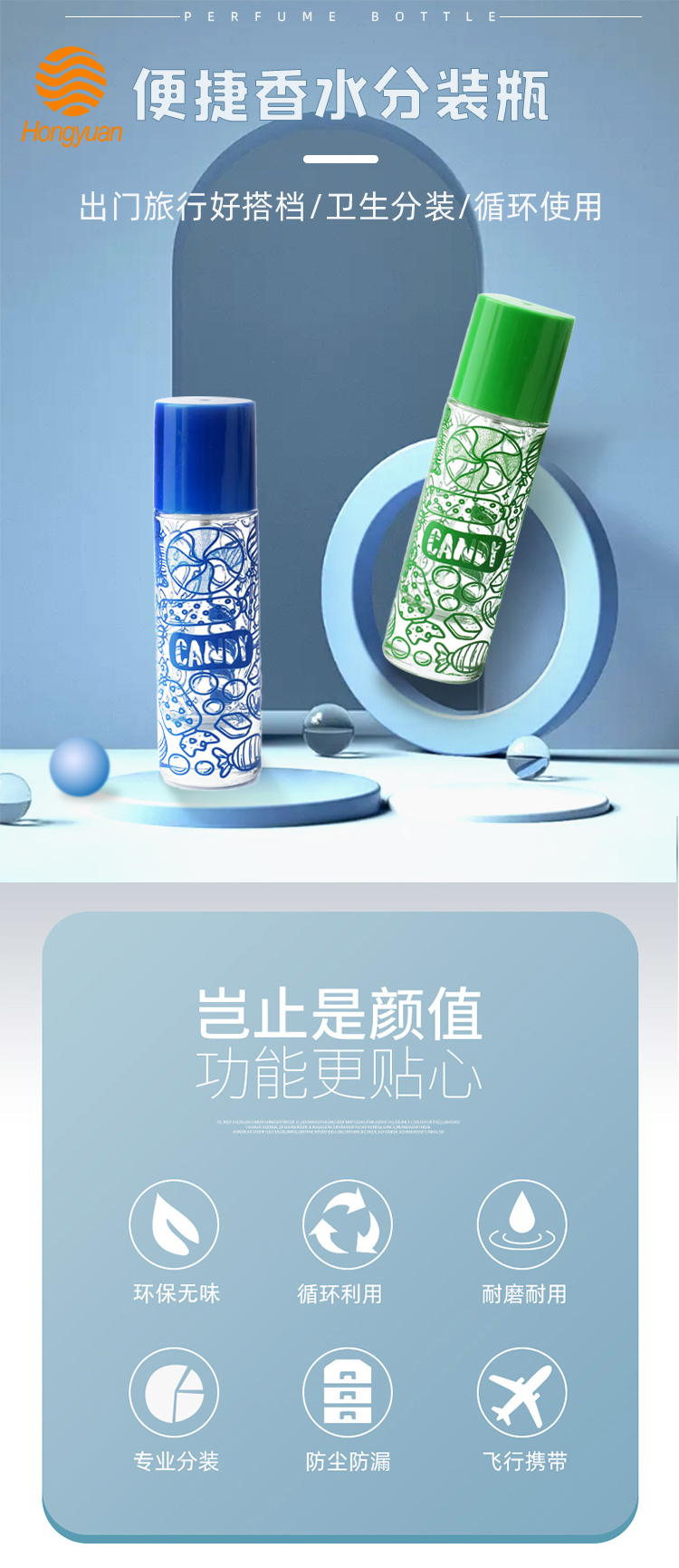 厂家30ML透明圆形玻璃香水瓶补水玻璃喷雾分装瓶螺口化妆品喷雾瓶详情1