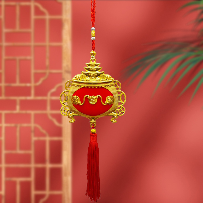 小满秋节吉运祥扇新款 镀金钱袋小挂件苹果钱袋聚宝香炉 房间装饰 精致流苏 客厅阳台创意中国结挂件 节日布置挂饰场景欢喜 详情4