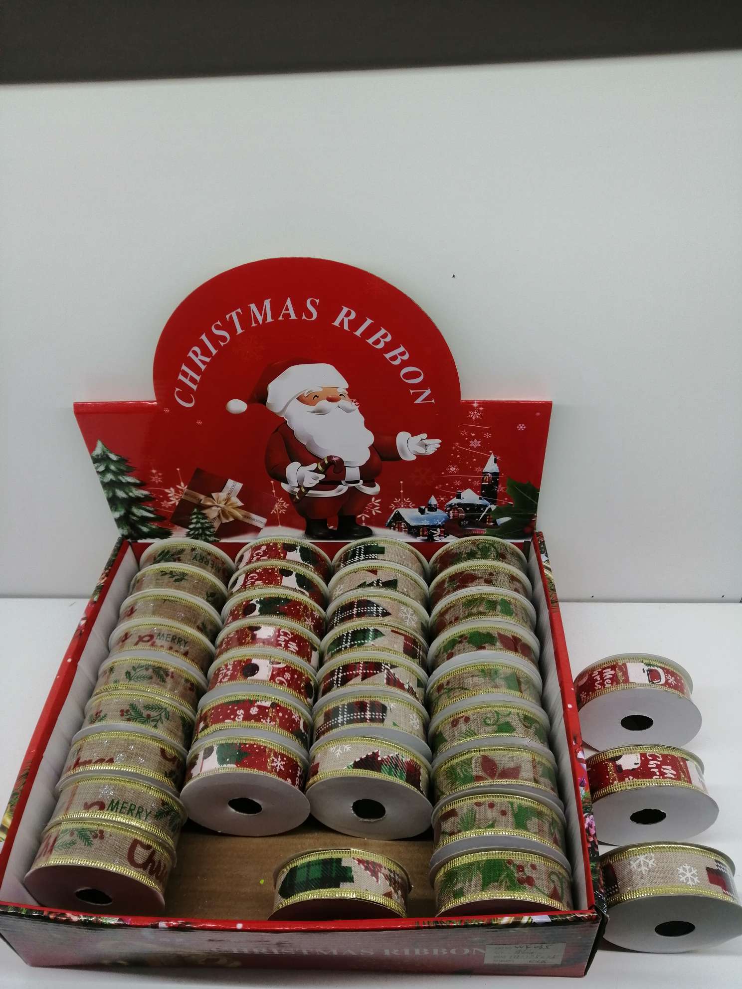 Christmas ribbons, bow materials, scene decorations, Christmas ornaments, available in sizes 2.5, 3.8, 56 cm, box packaging, each 2.7 meters details Picture