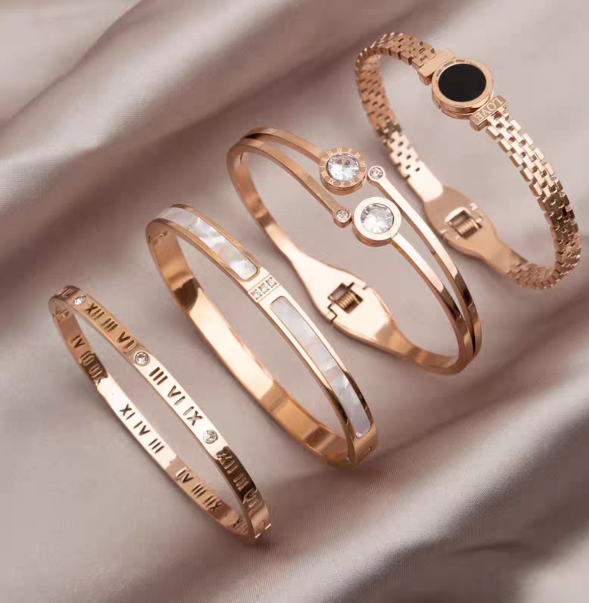 Rose gold titanium steel bracelet for women, high-end and elegant, light luxury and niche zircon bracelet, plain ring bracelet accessory detail image 2