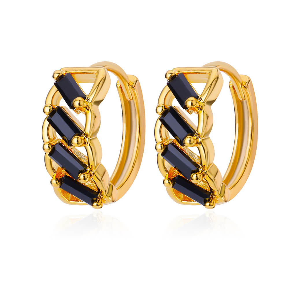 时尚流行铜耳扣，璀璨黑色锆石耳扣