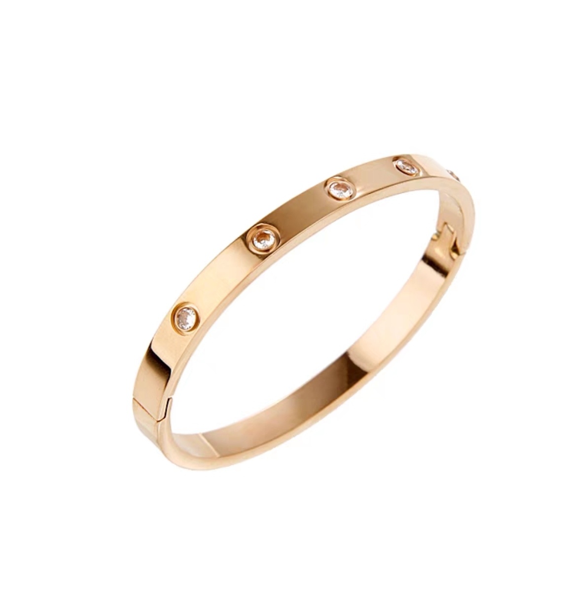 Rose gold titanium steel bracelet for women, high-end and elegant, light luxury and niche zircon bracelet, plain ring bracelet accessory detail image 4