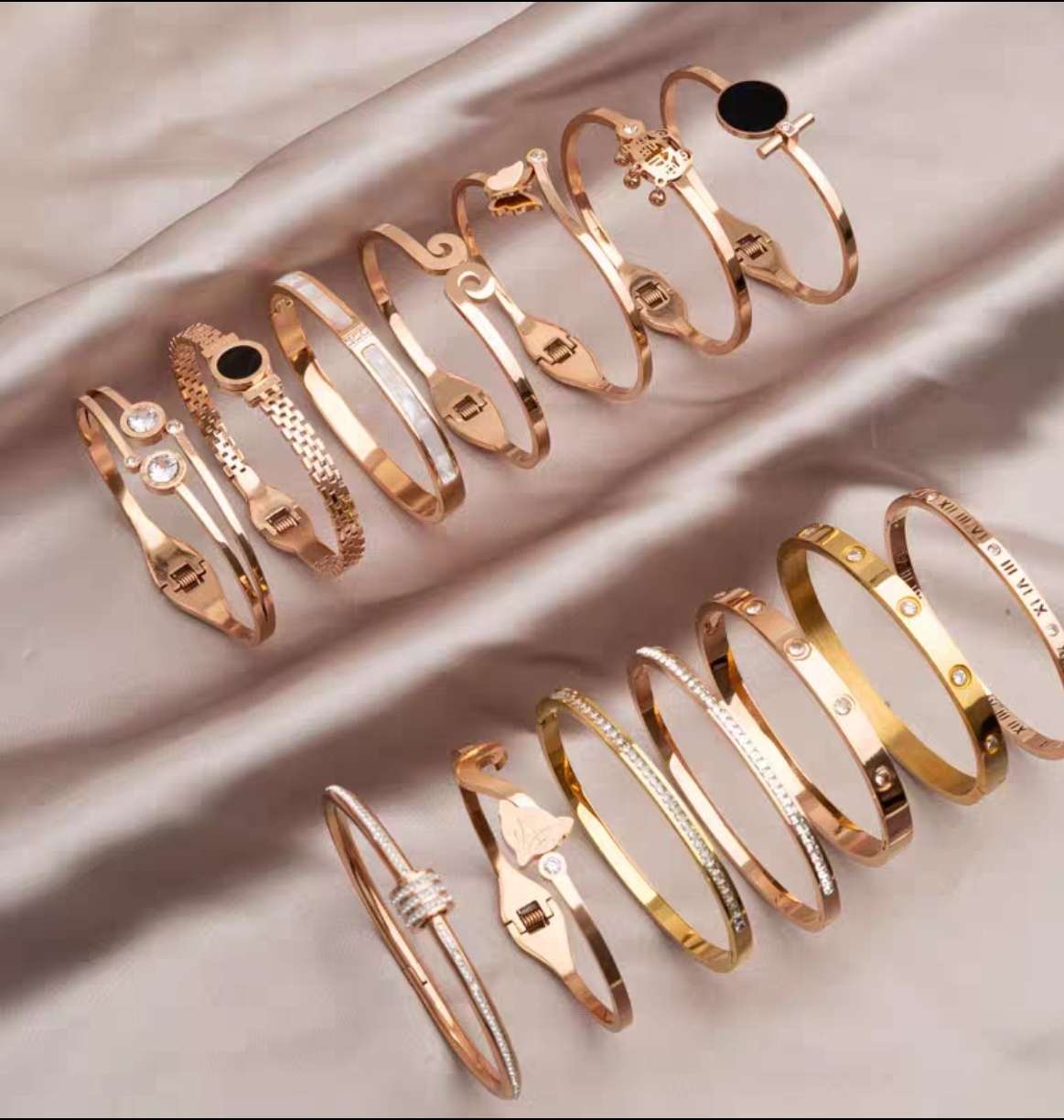 Rose gold titanium steel bracelet for women, high-end and elegant, light luxury and niche zircon bracelet, plain ring bracelet accessory