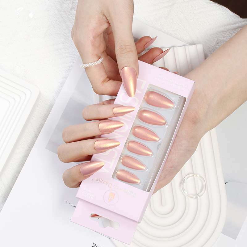 The new 24-piece cross-border Golden Aurora wearable nail is a hot-selling style with InS-style nail plates and false nails in single color Application Scenario