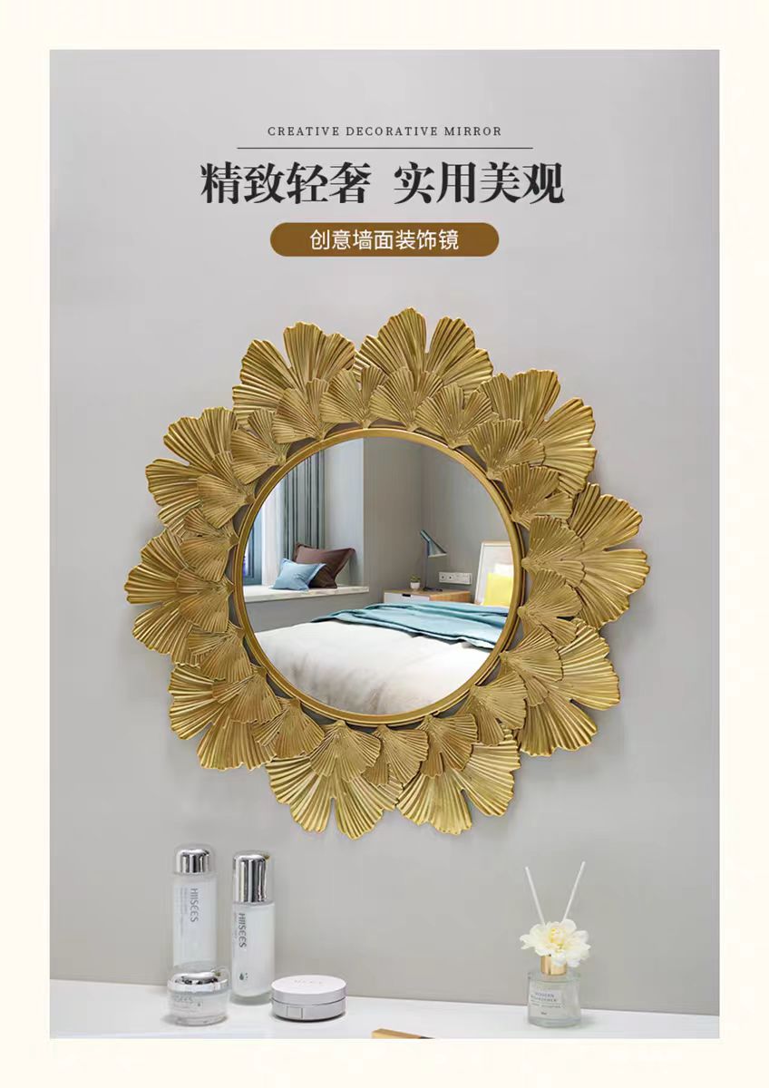 欧式现代风个性金色卧室客厅玄关墙面壁挂装饰镜子背景墙家居软装详情1
