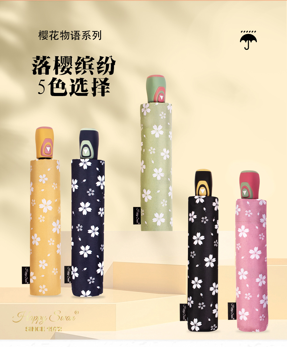 3133A义乌好货白色花雨伞内外销半自动雨伞三折防风雨伞批发详情2