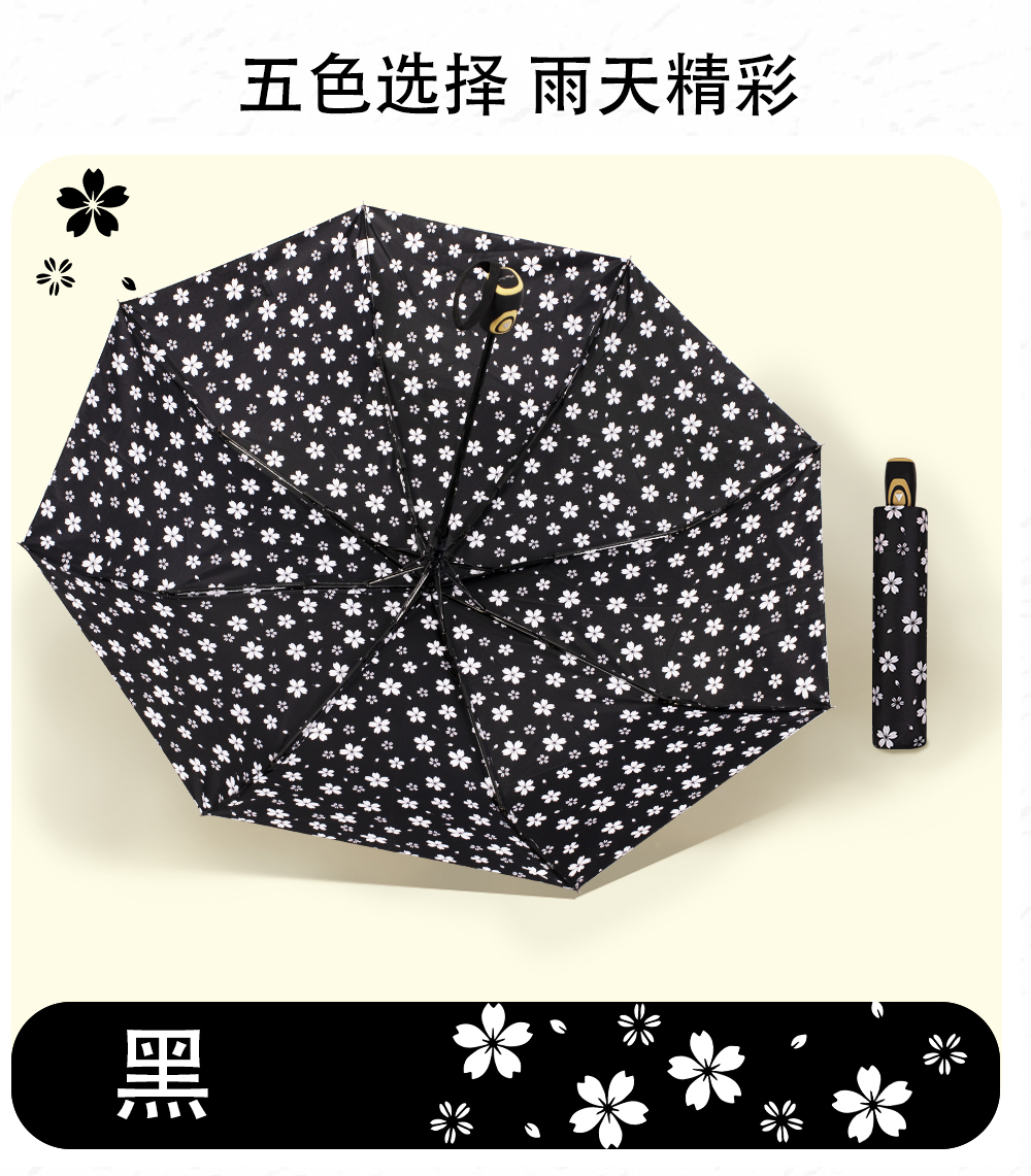 3133A义乌好货白色花雨伞内外销半自动雨伞三折防风雨伞批发详情9