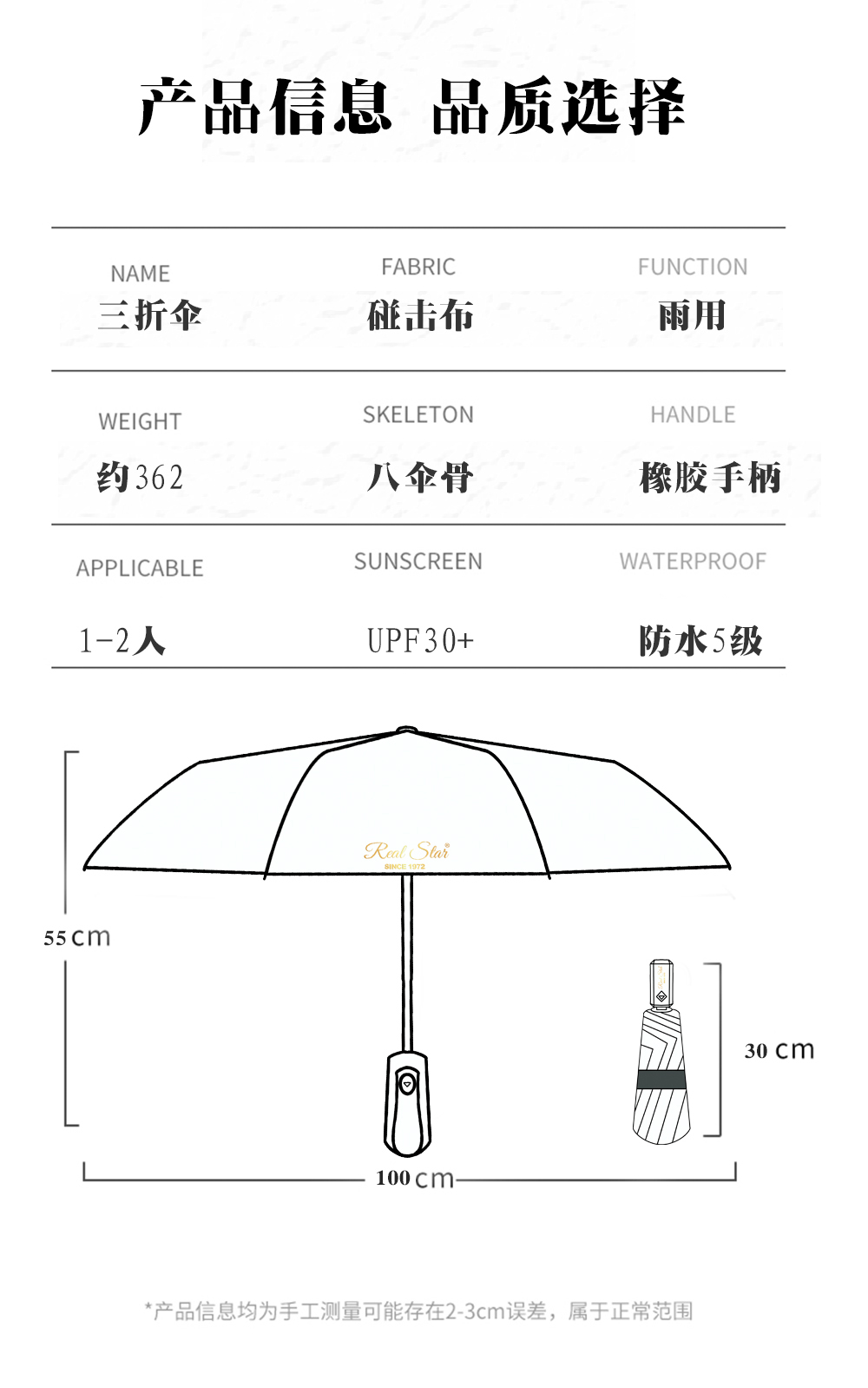 3133A义乌好货白色花雨伞内外销半自动雨伞三折防风雨伞批发详情15