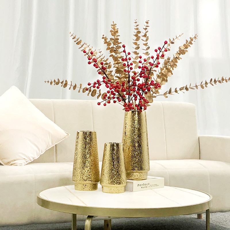 金色瓷花瓶珍珠点釉电镀插花花器摆件客厅餐桌插花花器详情图4