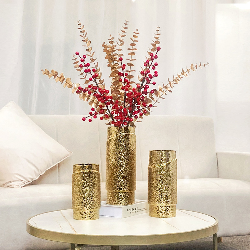 金色瓷花瓶珍珠点釉电镀插花花器摆件客厅餐桌插花花器详情图3