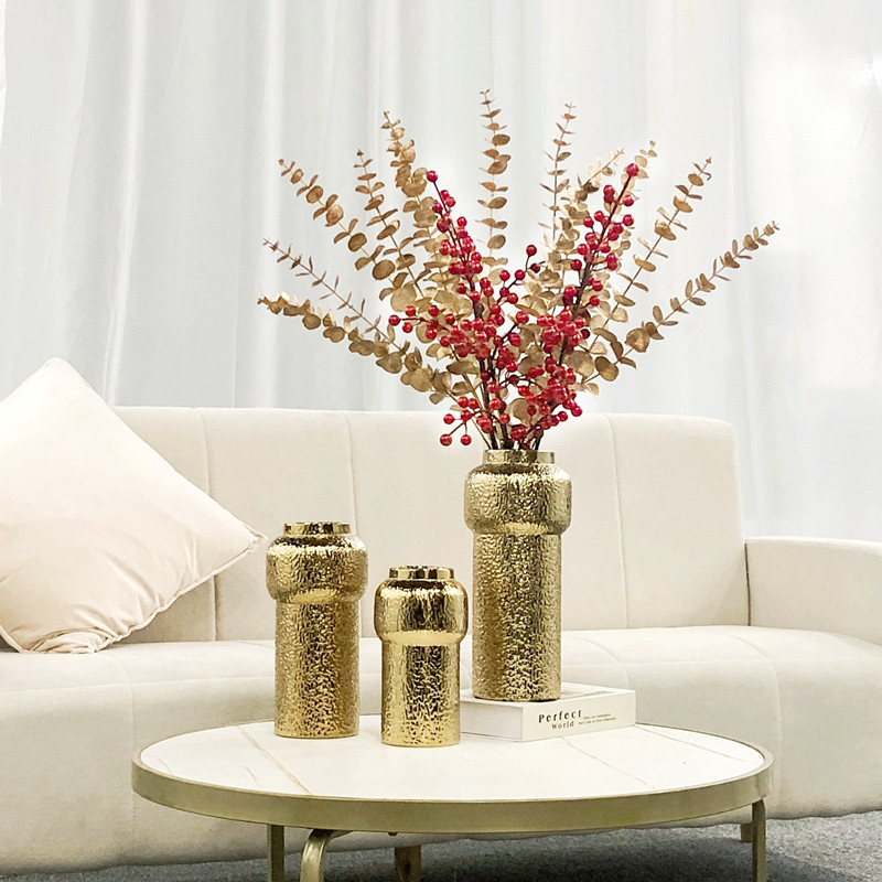 金色瓷花瓶珍珠点釉电镀插花花器摆件客厅餐桌插花花器详情图2