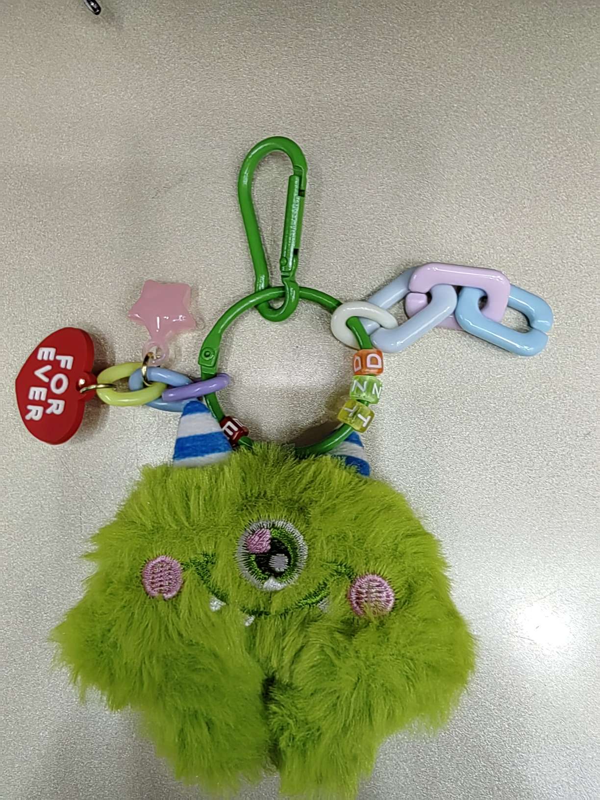 3711琪丽莎饰品，笨笨熊、毛绒、可爱、彩色链条爱心珠子钥匙扣成人头饰详情图2