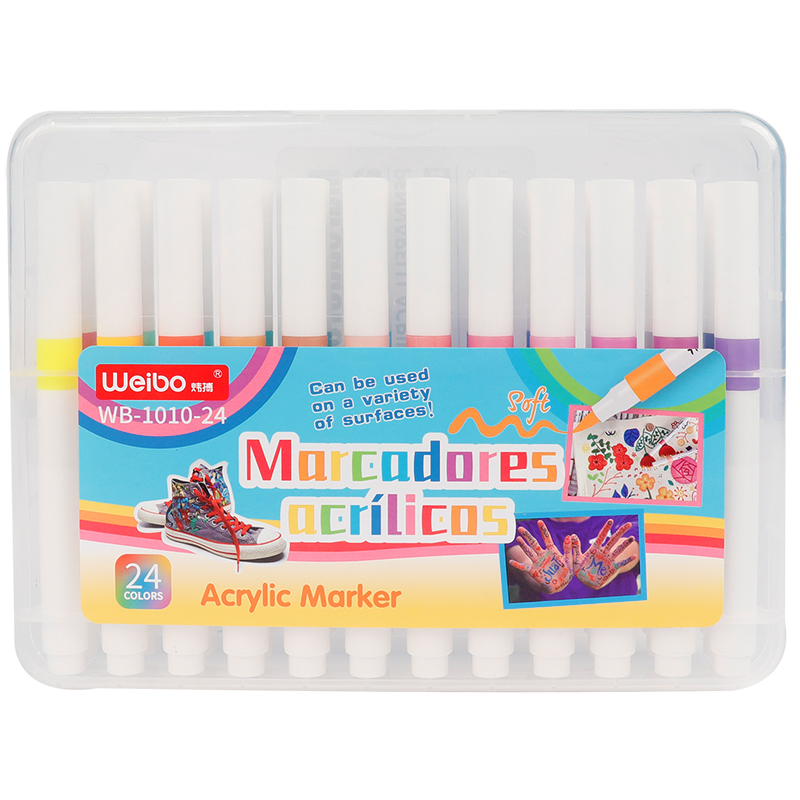 Weibo Stationery student Acrylic marker pens, color waterproof, quick-drying, children's hand-drawn diy art graffiti, non-permeable color, 24 colors Item Picture