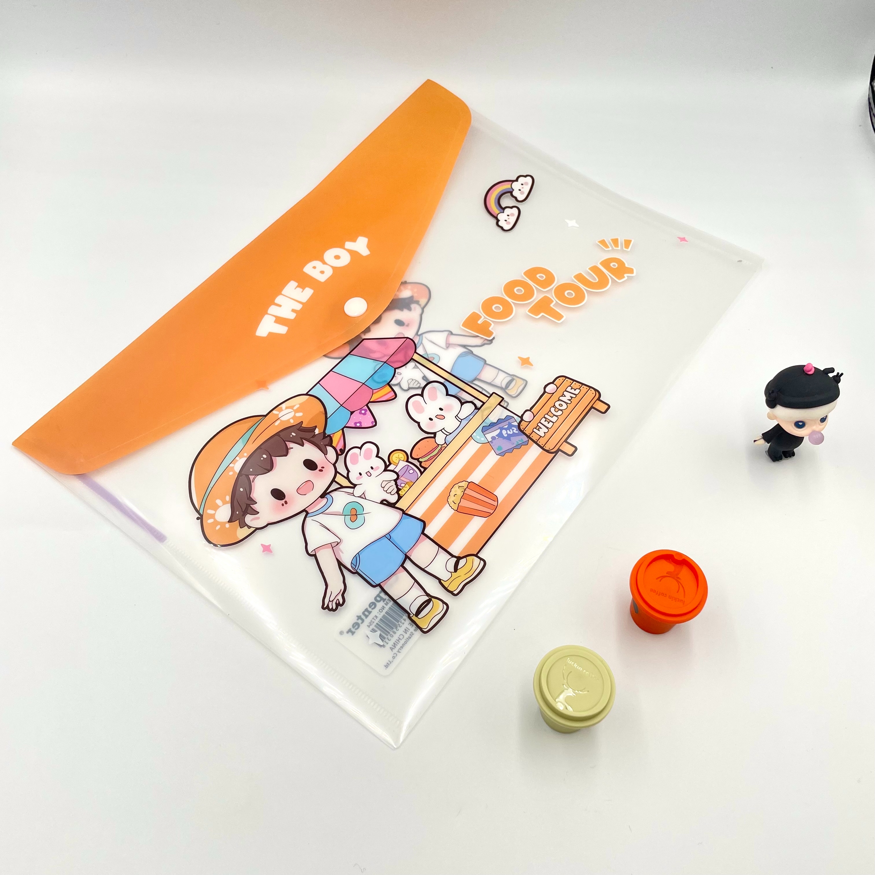 Cartoon horizontal style printed button bags for boys and girls, office materials bags, A4 storage bags, factory direct sales, student test paper classification bags Specification image