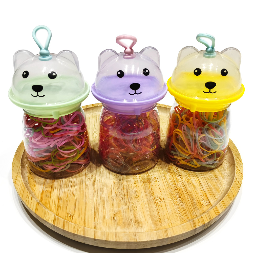 Creative Cute Bear Head Bottle Disposable Hair Band Does Not Hurt The Girl Baby Hair Tie Hair Band Strong Pull Continuous Rubber Band Colorful Small Rubber Band Specification drawing
