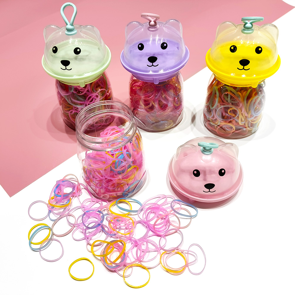 Creative Cute Bear Head Bottle Disposable Hair Band Does Not Hurt The Girl Baby Hair Tie Hair Band Strong Pull Continuous Rubber Band Colorful Small Rubber Band