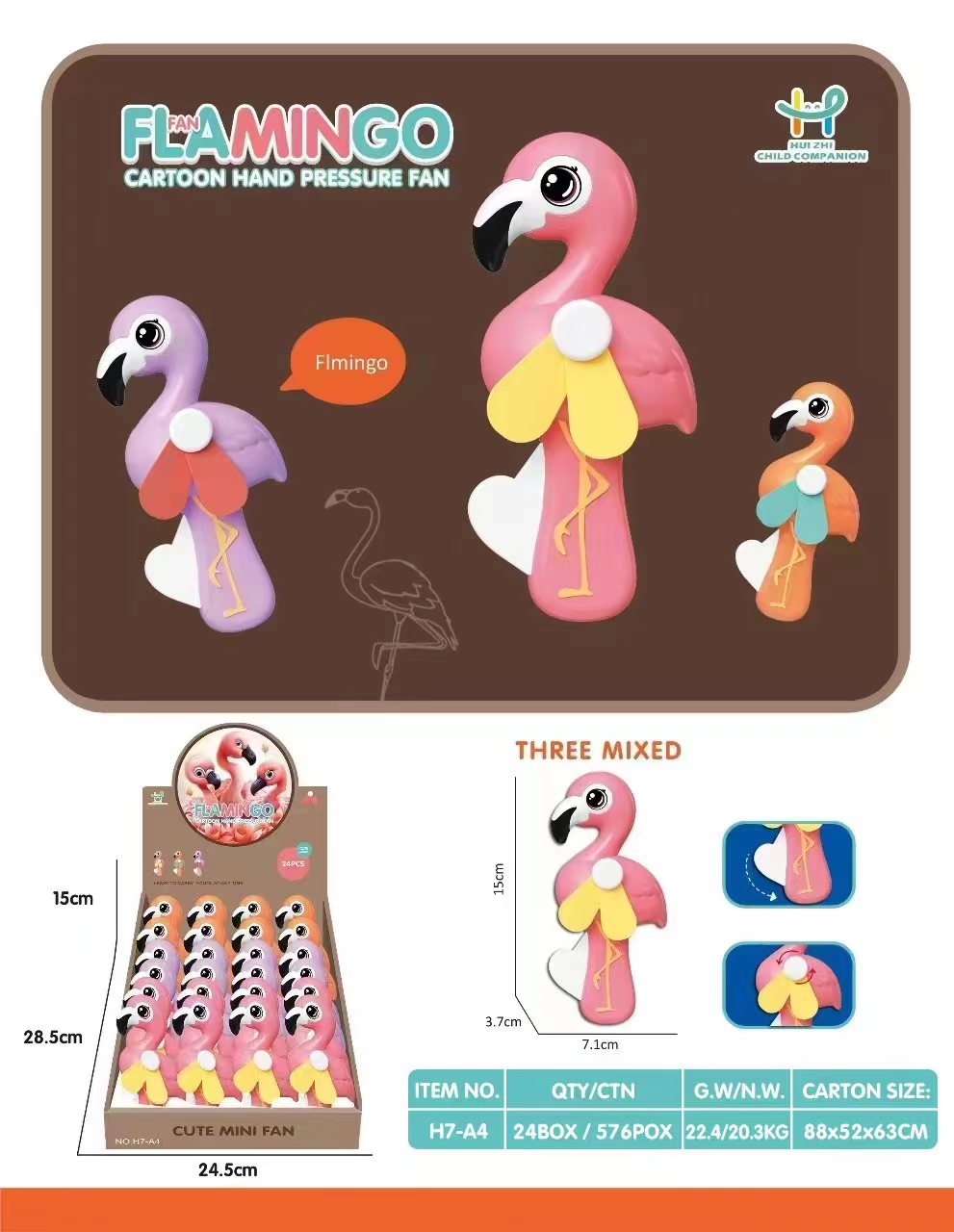 Flamingos Hand Pressure Fan Specification drawing