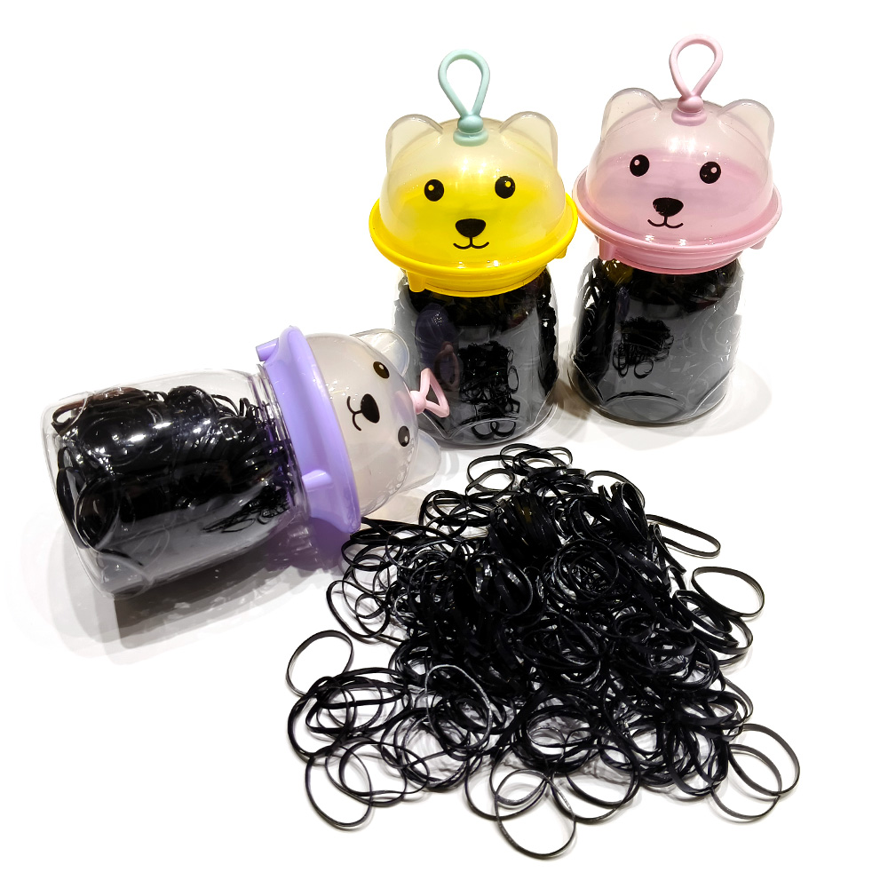 Creative Cute Bear Head Bottle Disposable Hair Band Does Not Hurt The Girl Baby Hair Tie Hair Band Strong Pull Continuous Rubber Band Colorful Small Rubber Band Item Picture