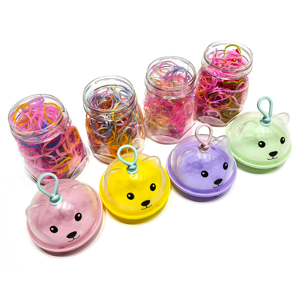 Creative Cute Bear Head Bottle Disposable Hair Band Does Not Hurt The Girl Baby Hair Tie Hair Band Strong Pull Continuous Rubber Band Colorful Small Rubber Band details Picture