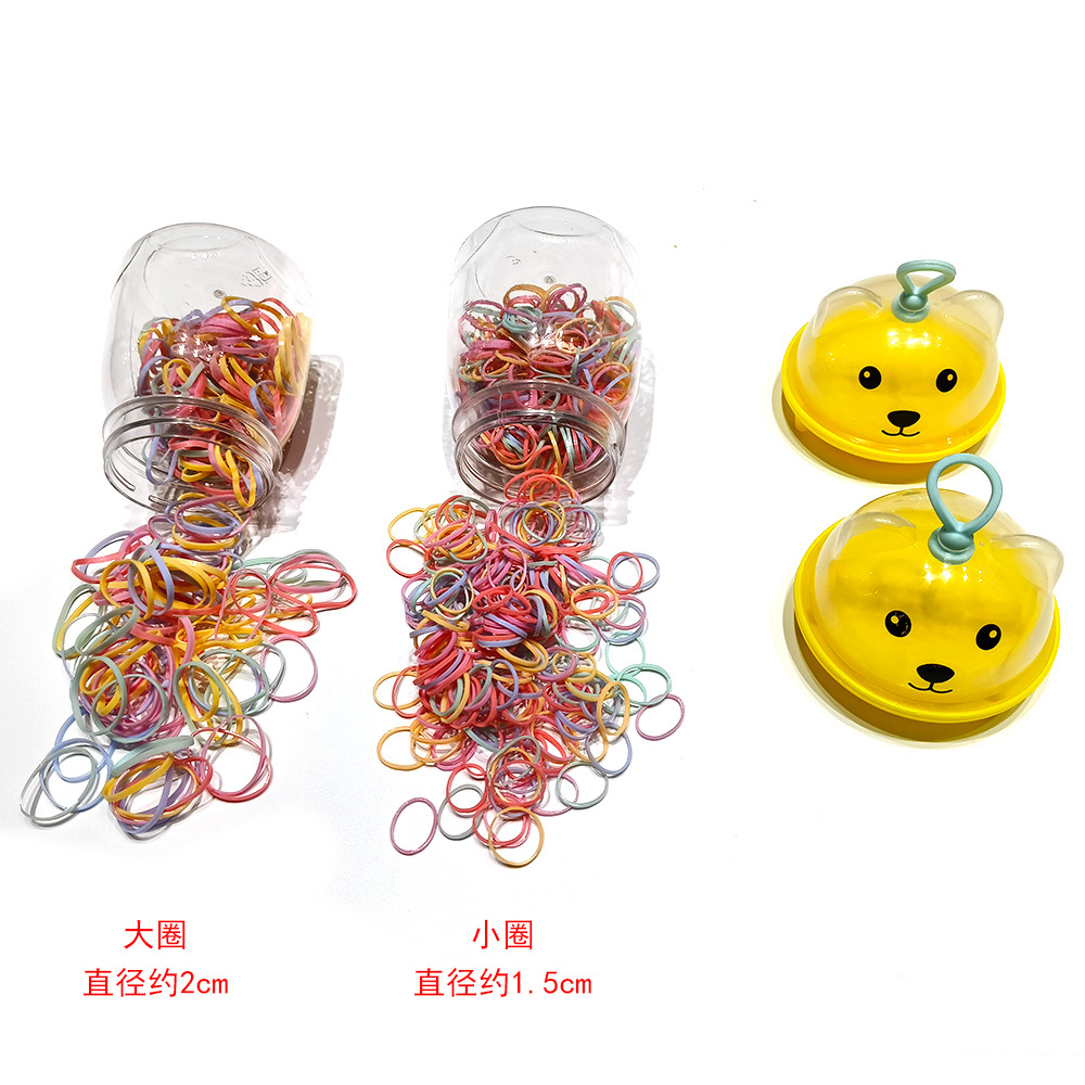 Creative Cute Bear Head Bottle Disposable Hair Band Does Not Hurt The Girl Baby Hair Tie Hair Band Strong Pull Continuous Rubber Band Colorful Small Rubber Band Application Scenario