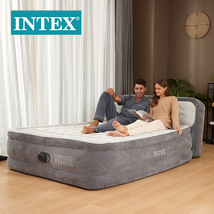 INTEX64448豪华靠背线拉双人充气床内置电泵植绒折叠便携床