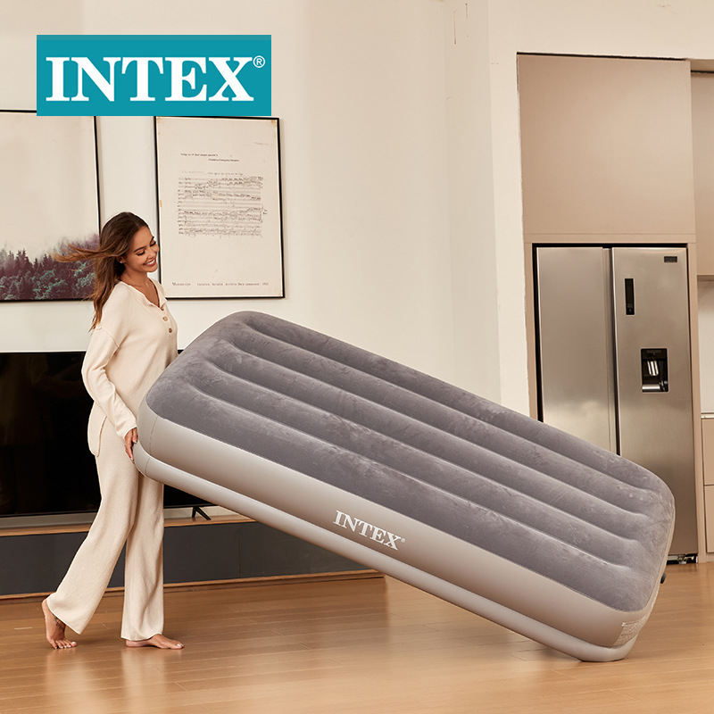 INTEX64112灰色USB内置电泵单人线拉空气床植绒充气床垫批发详情图1