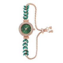 轻奢小绿表跨境女石英表圆形镶钻手链表彩色时尚复古高级珠宝手表 