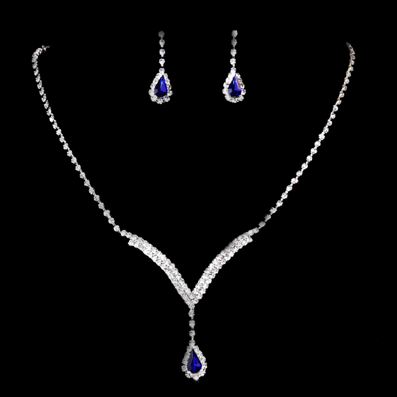 Bridal accessories: European and American fashion full diamond V-neck teardrop pendant necklace, stud set, cross-border bestsellers for women detail image 5