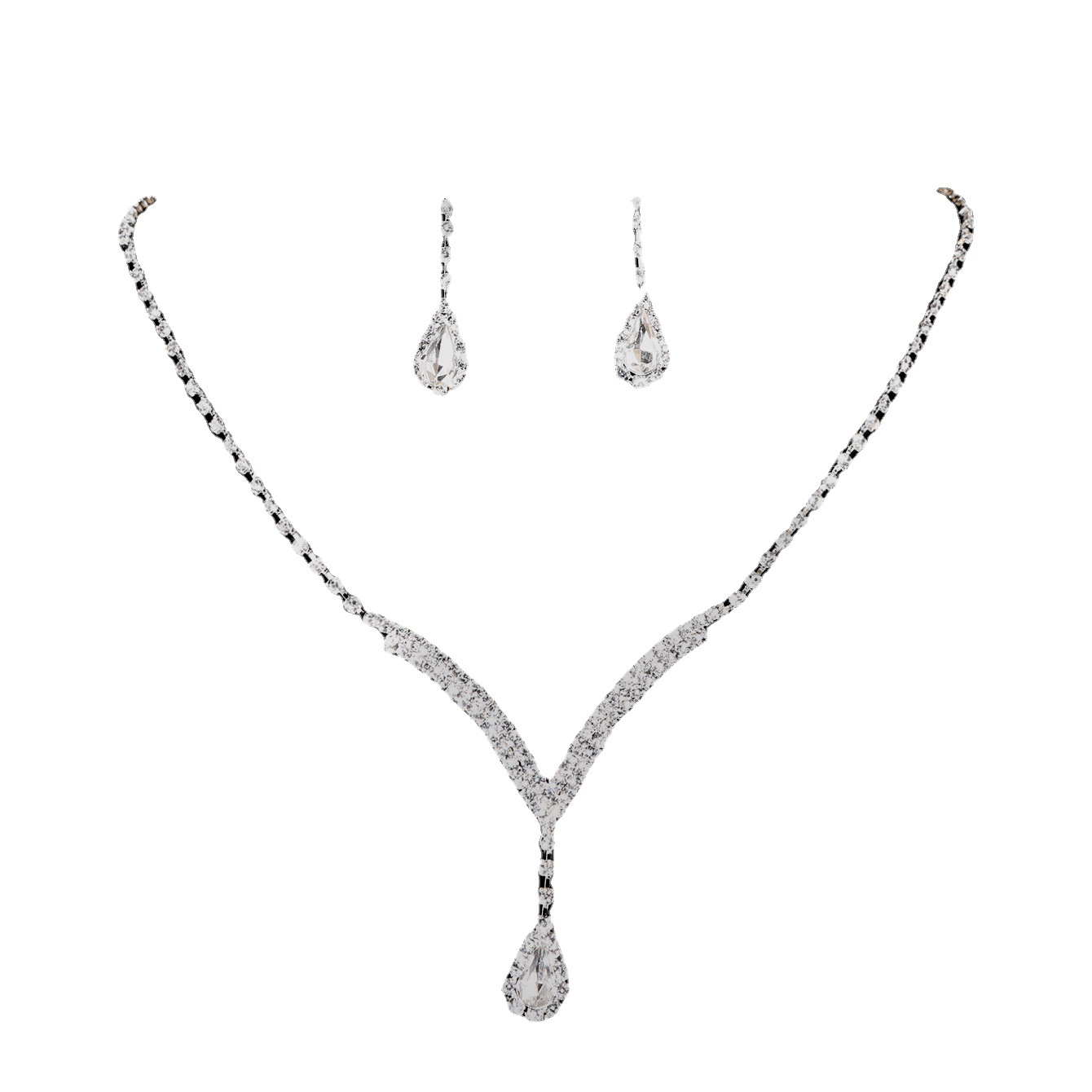 Bridal accessories: European and American fashion full diamond V-neck teardrop pendant necklace, stud set, cross-border bestsellers for women detail image 6