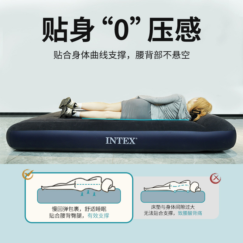 INTEX66127黑白USB内置枕头电泵单层单人线拉空气床植绒充气床垫详情图2